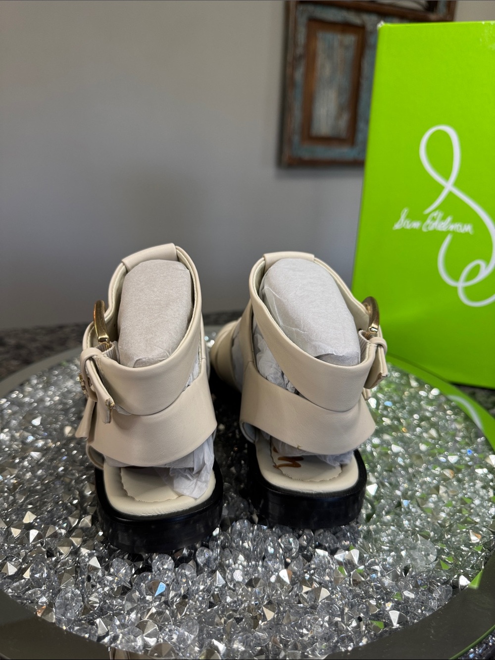 Sam Edelman Ivory Leather Strappy Buckle Sandal NeW 6.5 - Picture 8 of 13